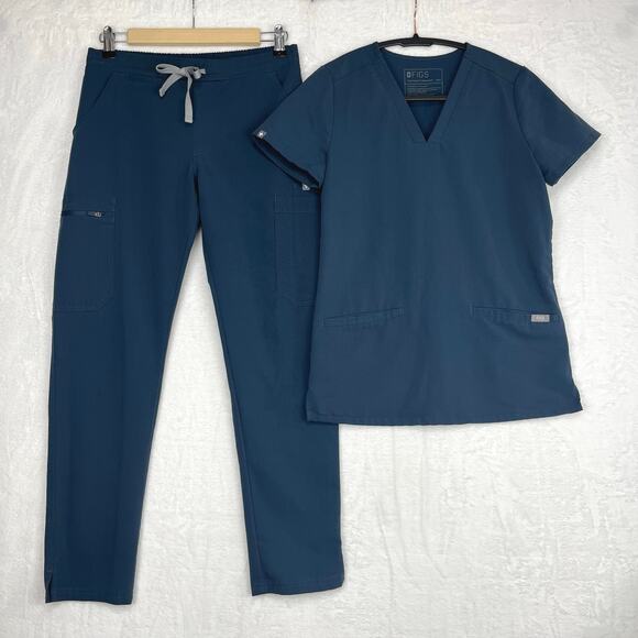 Figs Scrub Set Dark Harbor Casma Scrub Top XXS Figs Yola Skinny Scrub Pants XSP - Picture 1 of 16